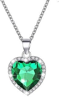 Love Heart Necklace Silver Chain Necklace Birthstone Crystal Necklace Vintage Green Gem Emerald Necklace Dainty Chain Heart Cz Pendant Necklace Jewelry for Women and Girls