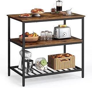 VASAGLE Bakers Rack, Kitchen Island with Large Worktop, Stable Steel Structure, 60 x 100 x 90 cm, Industrial Kitchen Shelf, Easy to Assemble, Rustic Brown and Black KKI005B01