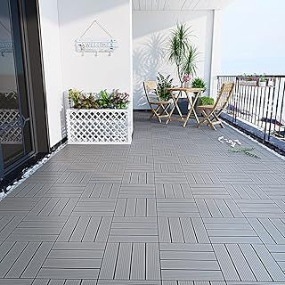10PCS Indoor Outdoor Square Plastic Wood Flooring Tiles Patio Garden Pools Wooden Decks Slabs Decking Floor Interlocking Tiles,30cmx30cm (Grey)