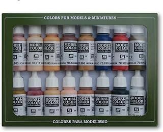 Vallejo Model Color Face Skin Colours Acrylic Paint Set - Assorted Colours (Pack of 16), 17 ml, Brown