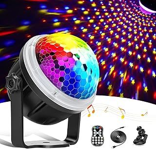 Disco Lights, 360°Rotation Music Activated Disco Ball Lights with 4M/13ft USB Cable & Remote Control - [ Dynamic Star Pattern Effect ] RGBY Party Lights for Party/Birthday/Home Gathering/Christmas