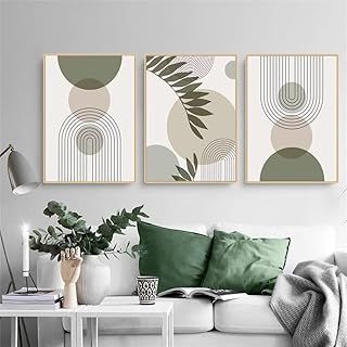 Sage Green Wall Art Set of 3 - Boho Pictures for Living Room and Bedroom Decor, Modern Canvas Prints posters (Unframed A2)