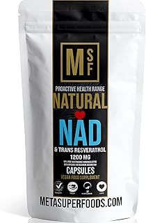 NAD and Trans Resveratrol | 99% Super Strength Anti Ageing | (1600mg) Serving | 60 High Strength Capsules NAD+ | Vegan with Piperine Max Absorption