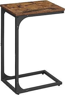 VASAGLE C-Shaped Side Table, Bedside Table, Sofa Side Table, Coffee Table, with Metal Frame, Industrial, for Living Room, Bedroom, Rustic Brown and Black LET350B01