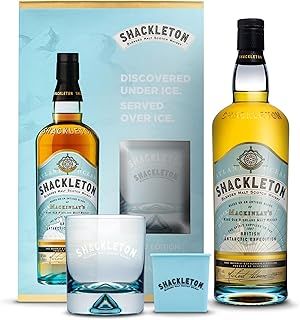 Shackleton Blended Malt Scotch Whisky Gift Pack with Glass and Ice Block | Born Adventurous with Shackleton Blended Scottish Whisky 70 cl | Shackleton Whisky Gift Set | 40% vol | Amazon Exclusive
