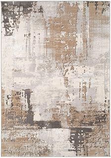 Luxury Greige Painterly Living Room Area Rug Neutral Textured Polyester Carpet Stain Resistant Grey Beige Paint Brush Lounge Hallway Rugs 120cm x 170cm