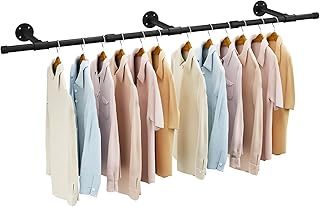 IBUYKE Industrial Pipe Clothing Rack, 156cm Wall Mounted Clothes Rack, Space-Saving Hanging Closet Rod, Heavy Duty Multi-Purpose Wall Mounted Clothes Rail for Closet and Laundry Room, Black TYJ007H