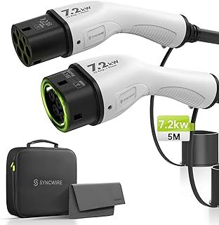 SYNCWIRE Type 2 Charging Cable 7.2kW 5m 32A 1 Phase - Mode 3 Type 2 to Type 2 EV Charging Cable for EV & PHEV for Model S/X/Y/3, ID.3, ID.4, ID.5, E-Tron, e-208, I4, IX1, Kona, XC40, ENYAQ, Zoe etc
