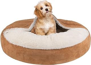 MICOOYO Hooded Dog Bed Mediuml, Cozy Donut Dog Blanket Bed for Doggie, Claming Pet Caved Bed for Cats Puppies (Medium, Wheat)