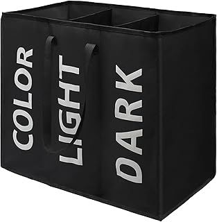 120L Large Laundry Basket with 3 Compartments, Collapisable Laundry Bag, Foldable Laundry Hamper, Folding Washing Storage Bin, Black