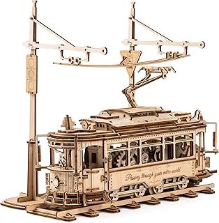 ROKR 3D Wooden Model Kits for Adults 3D Puzzle Car Model Kits to Build for Adults abd Children Mechanical Gear, Classic City Tram LK801