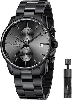 Men's Watches with Stainless Steel and Metal Casual Waterproof Chronograph Quartz Watch, Auto Date