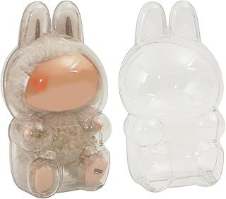 Clear Figure Display Bag with Keychain, Plastic Protective Cover Compatible with labubu case, Storage Transparent PVC Bag Hanging Model (Doll Not Include, Style B Sitting)
