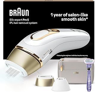 Braun IPL Silk-Expert Pro 5, at Home Hair Removal, Alternative for Laser Hair Removal, Includes Pouch, Venus Razor, Precision Head, 2 Years of Smooth Skin, Gift for Women, White/Gold, PL5137