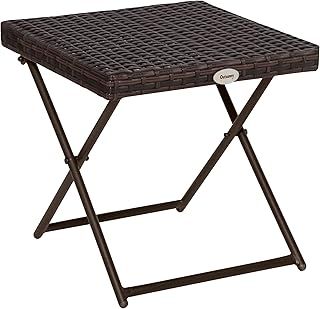 Outsunny Garden Small Folding Square Rattan Coffee Table Bistro Balcony Outdoor Wicker Weave Side Table 40H x 40L x 40Wcm Brown