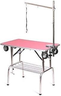 Pedigroom Stainless Steel Mobile Dog Grooming Show Table With Wheels Pink