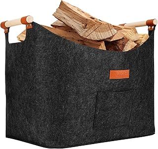 Atoke Large Log Baskets for Fireplace,Heavy Firewood Basket with Reinforced Handles,Foldable Organizer Box for Fireplaces & Wood Stoves,Clothing,Toys,Books and More