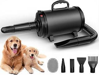 Dog Hair Dryer Blaster 3200W/4.5HP Pet Grooming Hair Dryer Low Noise Temperature Heater with 5 Different Nozzles and Pet Grooming Brush