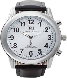 Radio Controlled Atomic Talking Watch with Black Leather Strap | Clearly Speaks Time, Day and Date | Luminous Hands and Large Face for Visibility – Watches for Men by Easylife Lifestyle Solutions