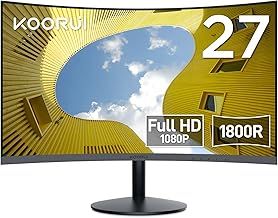 KOORUI 27-Inch Curved Computer Monitor Full HD 1080P 75Hz Gaming Monitor 1800R LED Monitor HDMI VGA, Tilt Adjustment, Eye Care, Black