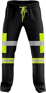 Mens Hi Vis Viz Two Tone Jogging Trousers Bottoms Reflective Tape Open Hem Workwear Joggers