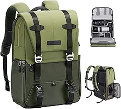 K&F Concept 20L Camera Backpack for Photographers Large Capacity PU Leather Camera Bags with Raincover, 15.6 Inch Laptop Compartment for Camera Drone Bags