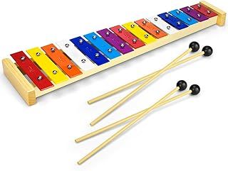 CeleMoon 15 Tone Natural Wooden Xylophone Glockenspiel for Kids Toddler with Multi-Colored Metal Bars, Music Instrument for Preschool Educational Learning, Gifts Toys for Children Boys Girls