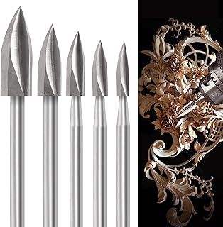 shengbenhao Wood Carving Tools Kit Compatible with Dremel Rotary Tool, 5Pcs Wood Whittling Kit Carving Bits for Beginners with 1/8” Shank For DIY Woodworking Engraving Carving Drilling