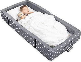 Milliard Portable Toddler Bumper Bed, Foldable Baby Travel Cot/Crib, Toddler baby Floor Bed with Soft Bumpers, Doubles as Organizer for Napping Essentials, incl. Mattress and Washable Fitted Sheet