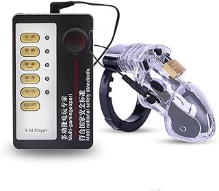 Erection Cock Penis Cage Adjustable Chastity Cage with Electric Shock Function Electric Shock Lightweight Premium Chastity Device Men Male Restraints Chastity Belt Adult Game Sex Toy (Clear)