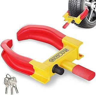 Wheel Clamp - Heavy Duty Car Wheel Lock with 3 Keys, Car Lock Anti-Theft Device Fits All 7-11" Width Tyres, High Visibility Caravan Clamp for Trailer, Motorhome, Van (Yellow/Red)