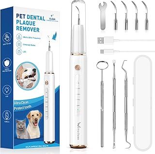 Wrischan Plaque Remover for Teeth, Pet Tooth Brushing Kit with LED Light, Electric Dog Teeth Cleaning Tools 5 Cleaning Mode, Dog Tarter Remover for Plaque Stain Removal, Rechargeable