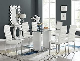 Furniturebox UK Florence White High Gloss And Glass Dining Table Set and 6 Modern Milan Chairs Set (Dining Table + 6 White Milan Chairs)