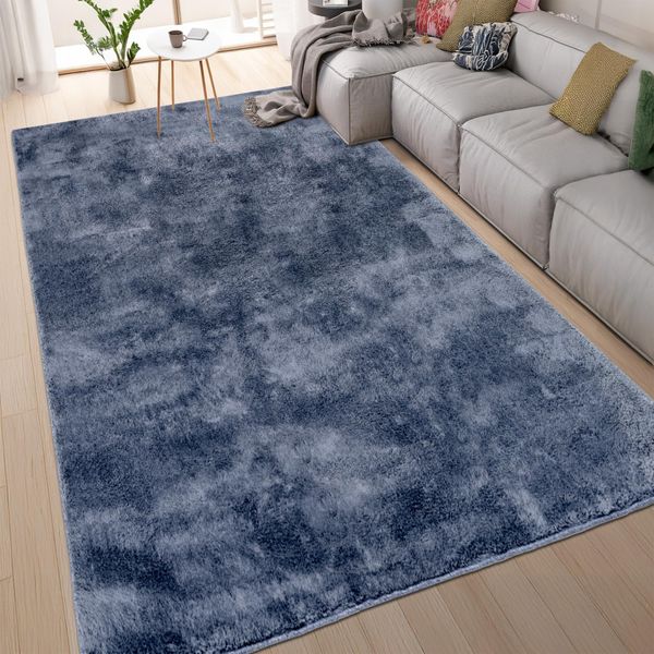 homeart Area Rugs – Soft, Short Pile Monochrome Carpets - Anti-Slip Backing, Machine Washable, Modern Fluffy Rugs for Living Room, Bedroom, Kitchen, Enterance - Navy, 60x110 cm