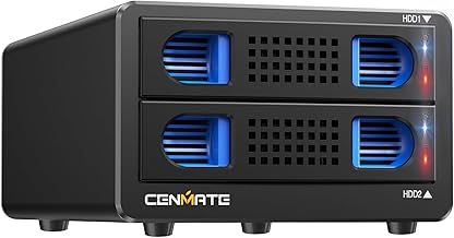 Hard Drive Enclosure, CENMATE Aluminum 2 Bay RAID Enclosure with Fan for 2.5/3.5 SATA HDD/SSD with USB A/C 3.0, Tool Free, 4 Mode(Support RAID 1/0/JBOD/NORMAL)