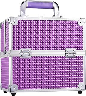 Frenessa Vanity Box Cosmetics Case Makeup Organiser Box Beauty Cosmetic Make Up Storage Case 4 Trays Lockable with Keys, Purple