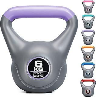 Core Balance Kettlebell Vinyl Coated Weight Lifting Strength Training Cardio Fitness Home Gym (1 x 2kg, 4kg, 6kg, 8kg, 10kg, or 12kg)