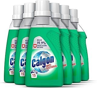 Calgon Antibacterial Washing Machine Cleaner & Water Softener Gel, 750ml, Pack of 6, Kills 99.9 percent of Bacteria in Your Washing Machine, Limescale and Rust Remover, Deep Clean, 90 Washes