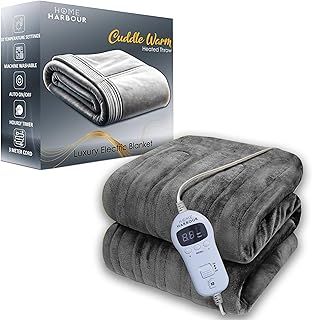 Electric Heated Blanket Throw Cuddle Warm 160x130cm, 10 Heat Levels, Auto-Off Timer (1-10 Hrs), Soft North Pole Fleece, Overheat Protection, Detachable Controller, Machine Washable, Grey