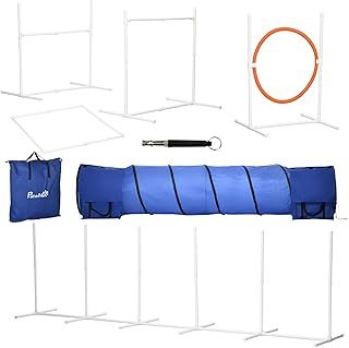 PawHut Dog Agility Equipment Set 6 PCs with 3(m) Tunnel, Canine Whistle, Pause Box, Dog Jumps, Weave Poles