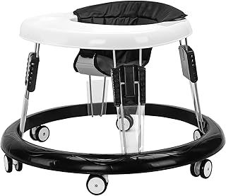YEALEO Adjustable Baby Walkers for Baby with Easy Clean Tray, Universal Wheeled Walker, Anti-Rollover Folding Walker for Girls Boys 6-18Months Toddler Black