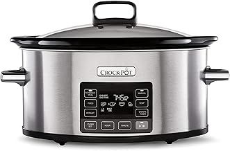 Crockpot TimeSelect Digital Slow Cooker | Programmable Digital Display | 5.6 L (7+ People) | Keep Warm Function | Energy Efficient | Stainless Steel [CSC066], Black