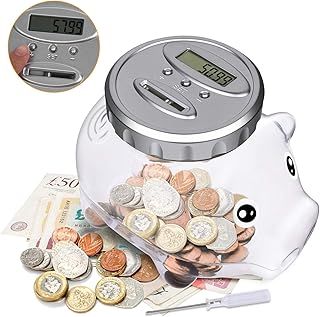 LarmTek Digital Piggy Bank, Large Piggy Bank Coin Counter with Automatic LCD Display, for Kids and Adults Transparent Counting Money Box Jar on Birthday Festivals and Any Memorable Day