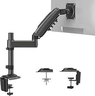 HUANUO Single Monitor Arm for 13" to 34" Screens, Single Monitor Stand with Pole for More Height Adjustments, Gas Spring Screen Arm Holds up to 19.8lbs, Swivel Screen Holder Desk Mount, VESA 75/100