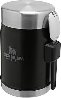 Stanley Classic Legendary Food Jar 0.4L With Spork - Keeps Cold For 7 Hours - BPA-Free Stainless Steel Soup Flask - Leakproof - Dishwasher Safe - Matte Black