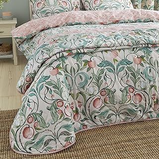 Catherine Lansfield Bedroom Clarence Floral Quilted 220x230cm Quilted Bedspread Natural/Green