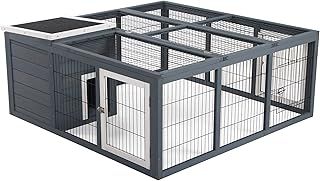 PawHut Rabbit Hutch Outdoor, Guinea Pig House, Bunny Run Cage with Openable Top for 2 Rabbits, 123 x 120 x 52cm, Grey