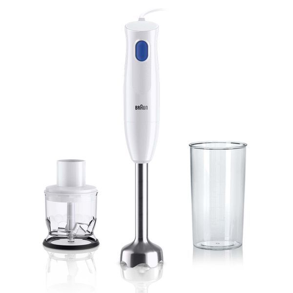 Braun MultiQuick 1 Hand Mixer MQ10.201MWH, Lightweight Mixer with EasyTwist Technology, One Speed, 350ml Chopper and 600ml Beaker Included, 450W, White