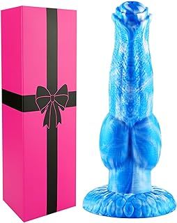 9 Inch Extra Thick Horse Knotted Dildo Fantasy with Suction Cup, Soft Liquid Silicone Animal Dog Knot Dildo Wolf Anal Plug, Extra Huge Large Big Penis Blue Dragon Anal Dildos Sex Toy for Women Men Gay