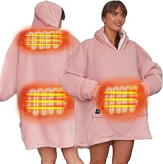 Sienna Heated Oversized Blanket Hoodie Womens Ultra Soft Sherpa Fleece Throw Snuggle Fluffy Wearable Hooded Sweatshirt, Blush Pink